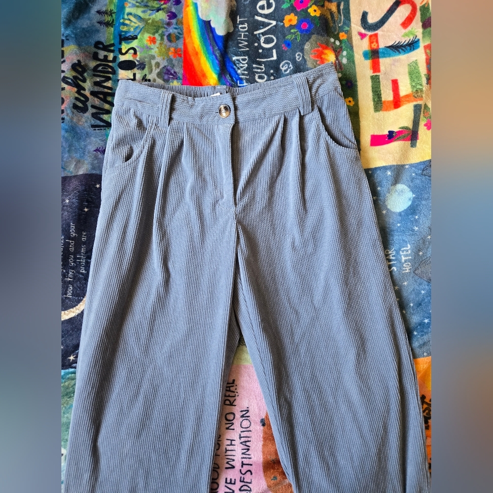 Halara Mid Rise Button Zipper Side Pocket Corduroy Casual Pants